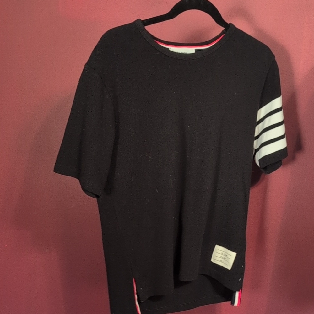 Thom Browne Black Tee with White Stripes